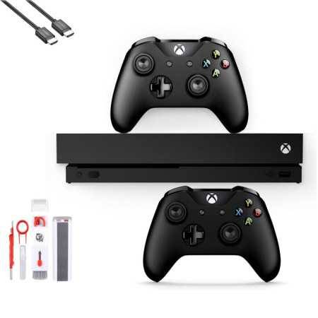 Microsoft Xbox One X 1TB con 2 controlador, 4K Ultra HD Negro con kit de limpieza de axtion de perno HDMI como nuevo