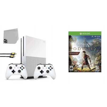 Microsoft 234-00051 Xbox One S White 1TB Consola de juego con 2 controlador incluido con Assassin's Creed- Odyssey Bolt