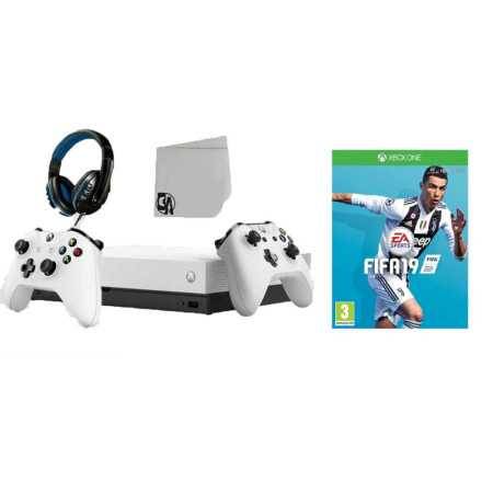 Consola de juego Microsoft Xbox One X 1TB White con 2 controlador incluido con el paquete de Axtion FIFA 19 Bolt como nu