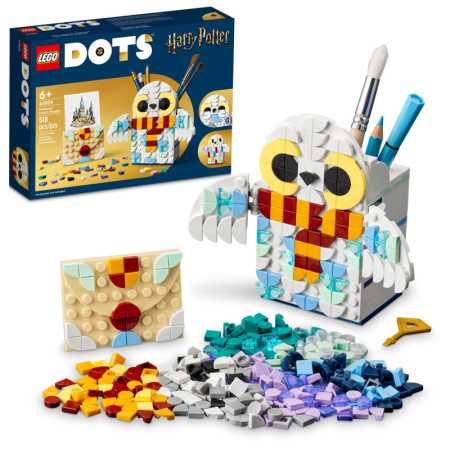 LEGO DOTS HEDWIG Soporte de lápiz 41809, Accesorios de escritorio de Owl Harry Potter, olla a lápiz y tenedor de notas,