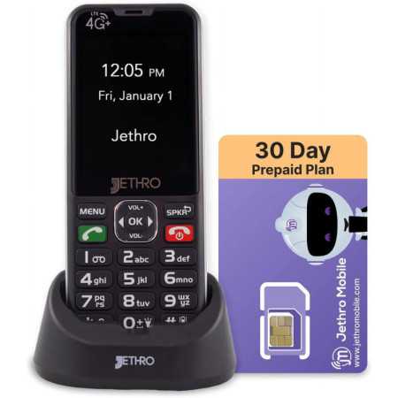 (Restaurado) Jethro SC490 4G Celular para personas mayores con un plan móvil Jethro de 30 días