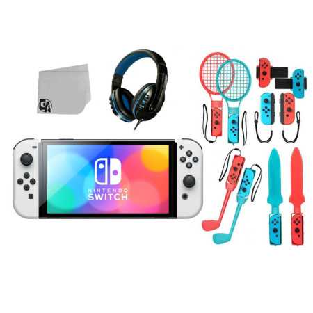 Nintendo Switch Modelo OLED White con accesorios para el paquete de aficionados a los auriculares utilizados