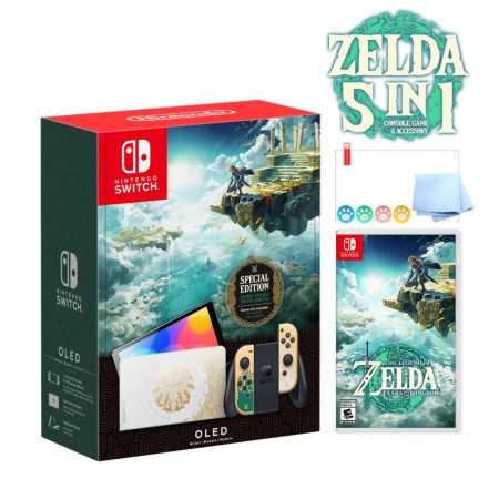 2023 Nintendo Switch OLED Zelda Limited Edition 5 en 1 Collection, Green & Gold Joy -Con 64GB Console, Hylian Temed Dock