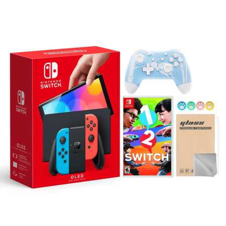 Nintendo Switch Modelo OLED Neon Red and Blue Joy Con 64 GB Pantalla HD y Dock Lan-Port con interruptor 1-2 y controlado