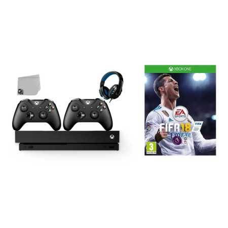 Consola de juego Microsoft Xbox One X 1TB Negro con 2 controlador incluido con el paquete de Axtion Fifa 18 Bolt utiliza